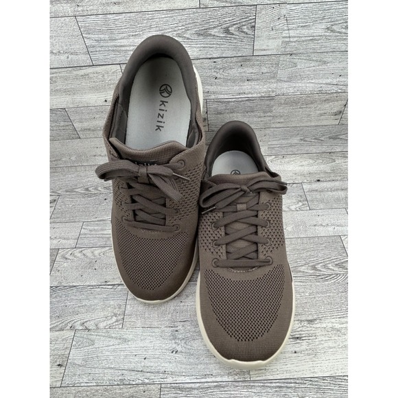 Kizik Men's 11 Wide Gray Knit Lace Up Sneakers Hands‎ Free Labs